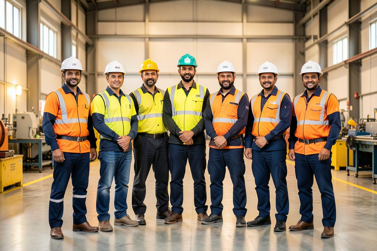 DFS manpower team in safety uniforms inside an industrial facility